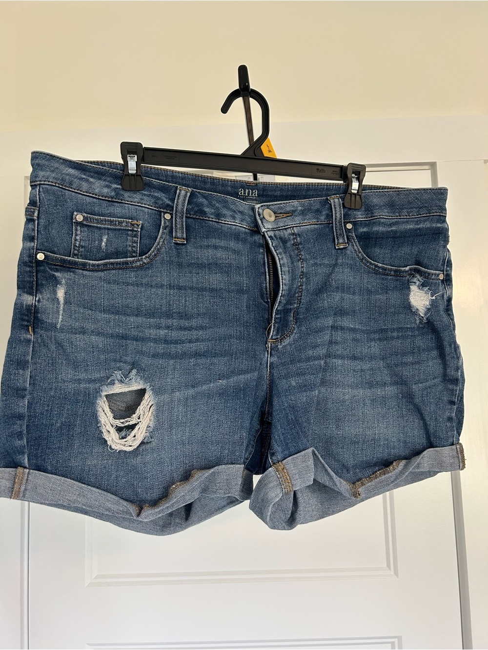 a.n.a Dark Blue Distressed Roll-Cuff Jean Shorts